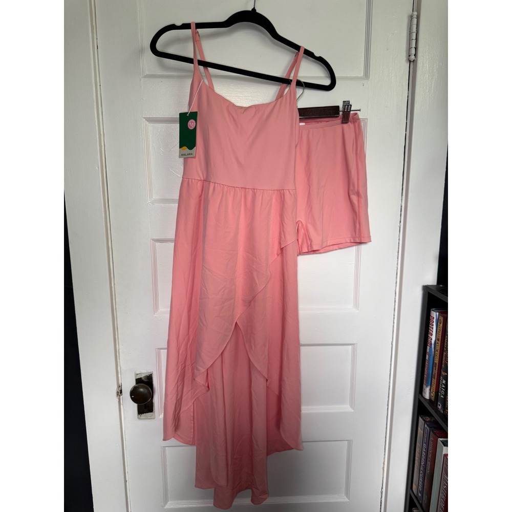 Halara Breezeful 2 Piece High Low Activity MIDI Dress with Shorts Pink XS NWT